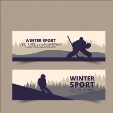 企业画册两款滑雪冰球剪影轮廓横幅