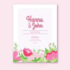可爱的粉红色调婚礼邀请卡模板