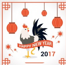 2017公鸡灯笼新年背景