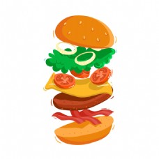 美食插图芝士汉堡与美味的食材插图背景