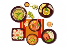 美食素材矢量卡通美食泰国菜商业扁平装饰图案素材
