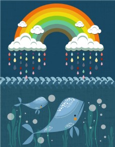 海洋鱼手绘可爱鲸鱼海洋插画