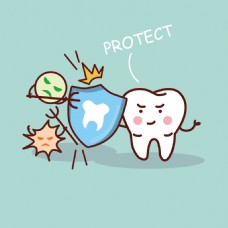 保护可爱小牙齿扁平画矢量素材