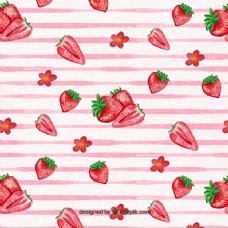 水纹条纹图案和水彩草莓