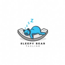 睡觉的蓝色熊插图矢量素材