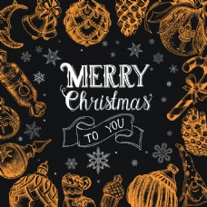 圣诞风景手绘风格黑色圣诞节矢量背景装饰素材