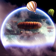 云朵光圈飞船氢气球素材