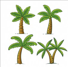 卡通菠萝四款手绘卡通棕榈树