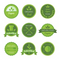 圆形绿色调有机食品贴纸图标