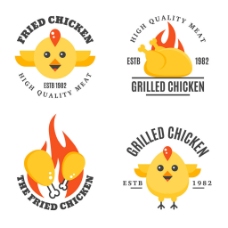 标志设计四个黄色小鸡鸡肉标志logo平面设计素材