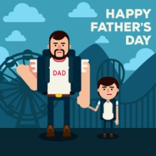 手绘扁平风格父亲和儿子蓝色背景