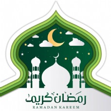 白色绿色伊斯兰元素斋月背景