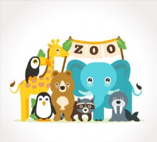 7只可爱动物园动物矢量素材
