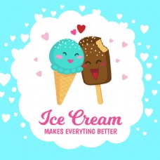 爱情主题冰淇淋插图蓝色背景