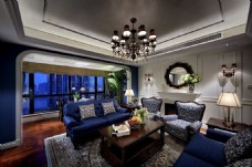 美发厅设计美式时尚客厅茶几沙发落地窗设计图