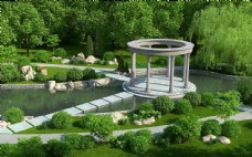 景观设计私人公园植物绿化场景模型