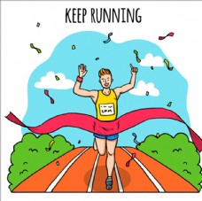 简单运动广告手绘简笔赛跑冲刺插图