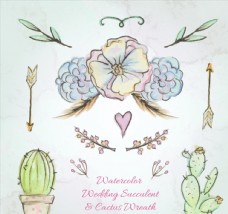 礼物装饰7款水彩绘婚礼植物和装饰矢量图