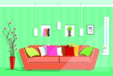 室内装饰沙发家庭室内房间装饰设计卡通矢量素材