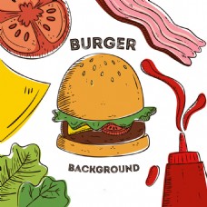 美食插图美味的食材汉堡插图背景