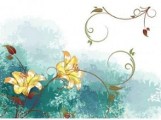 水墨中国风绿色水墨鲜花背景图