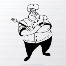 手绘黑白厨师角色插图