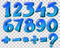 数字符号白色背景中蓝色数字和数学符号的图示