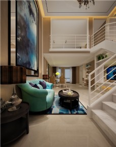 欧式时尚客厅沙发楼梯设计图