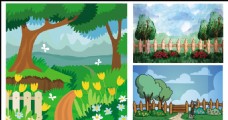 绿色树木卡通树林幼儿园画