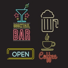 咖啡杯霓虹灯咖啡厅指示图标