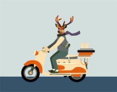 动物插图骑电动车的卡通人物插画图片