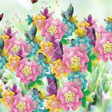 彩色花朵彩色蝴蝶宝石花蕊青草广告素材