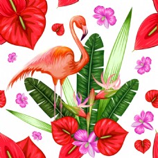 火烈鸟鹦鹉和花朵纹理矢量素材
