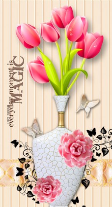 郁金香花瓶装饰画图片