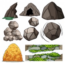 洞石不同设计的洞穴岩石矢量素材
