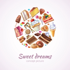 食品背景美食食物甜品冰淇淋卡通背景矢量装饰素材