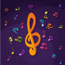 五颜六色的音乐元素音符紫色背景