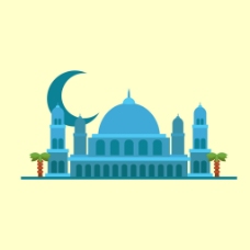 伊斯兰开斋节蓝色清真寺黄色背景
