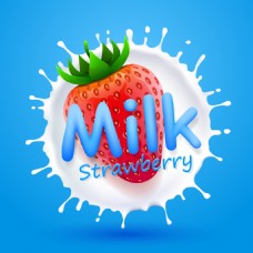 草莓牛奶蓝底背景