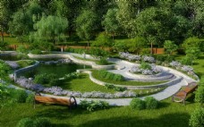 景观设计园林绿化设计园林模型公园场景带材质灯光