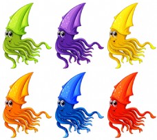 SPA插图不同颜色的鱿鱼插图矢量素材