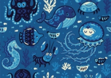 创意水纹创意水彩海洋生物纹理图案矢量背景素材