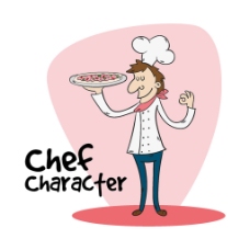 手绘风格厨师角色与美味的比萨