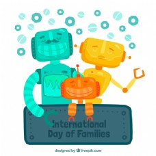 国际家庭日彩色机器人的背景