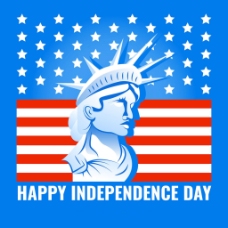 蓝色独立日自由女神雕像国旗背景