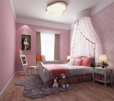 粉色卧室欧式女儿房家装效果图