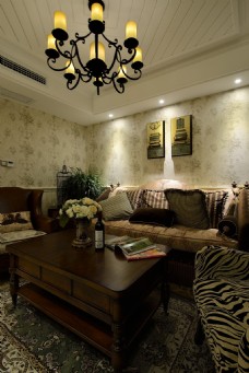 美发厅设计美式客厅茶几沙发设计图
