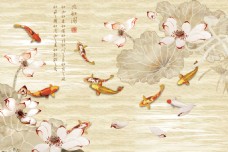墙纸水墨鲜花锦鲤图片
