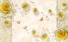鲜花蝴蝶3D背景墙图片1