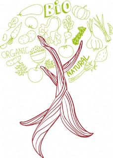 卡通蔬菜线稿树木设计